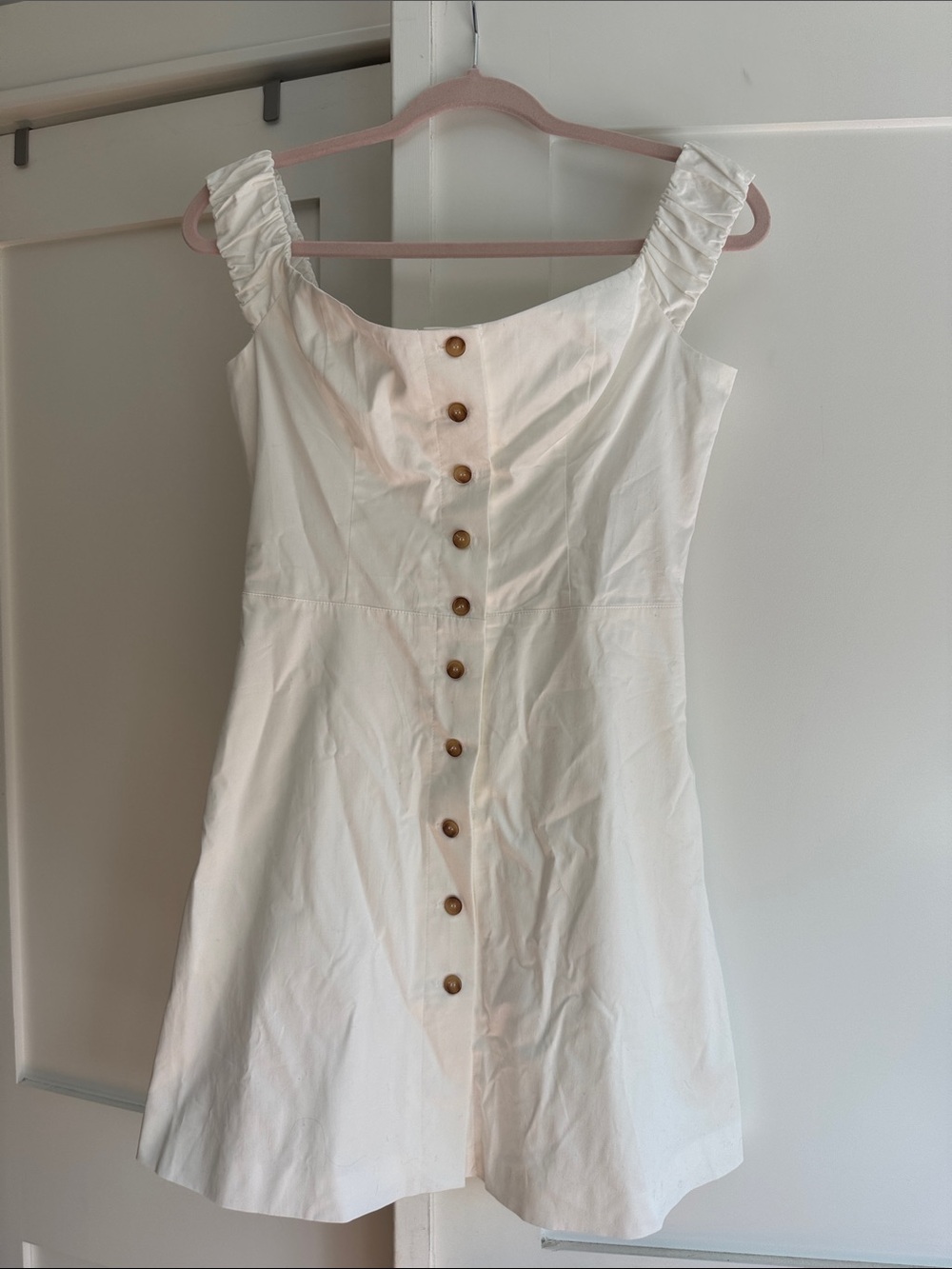 Favorite Daughter White Button-Front Mini Dress with Ruched Straps
